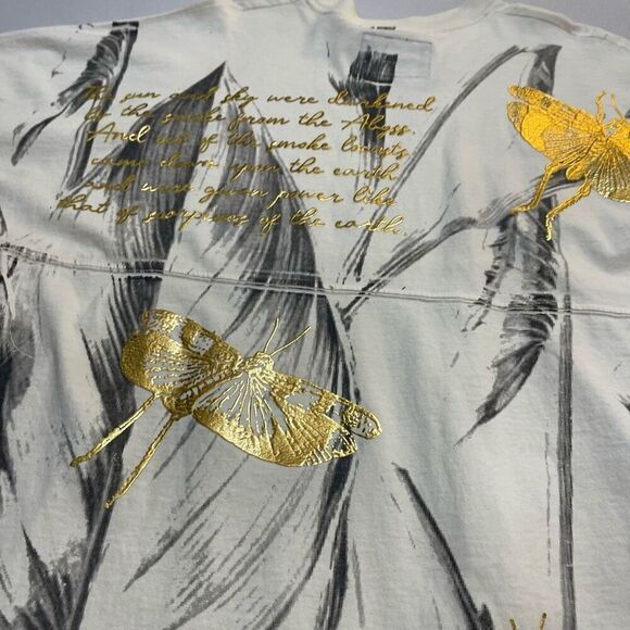 Spirit Jersey Dragonfly Metallic Gold Foil Feather Top T-Shirt Size Medium - Picture 10 of 13